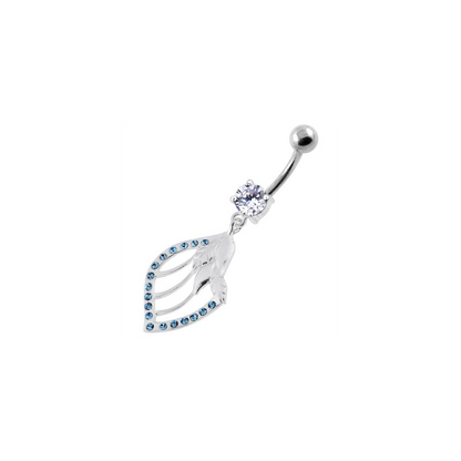 Jeweled Floral Shell 925 Sterling Silver Navel Bar
