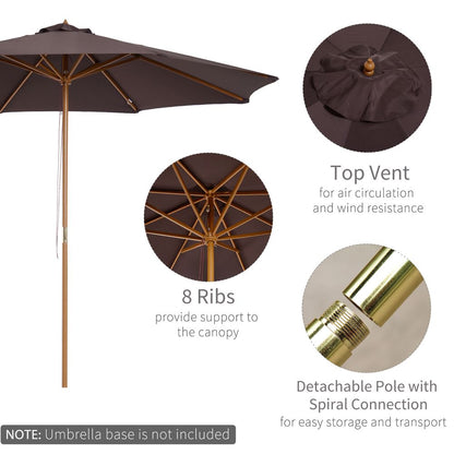 Premium 3m Bamboo Wooden Patio Umbrella - Outdoor Sunshade Canopy - Professional Quality