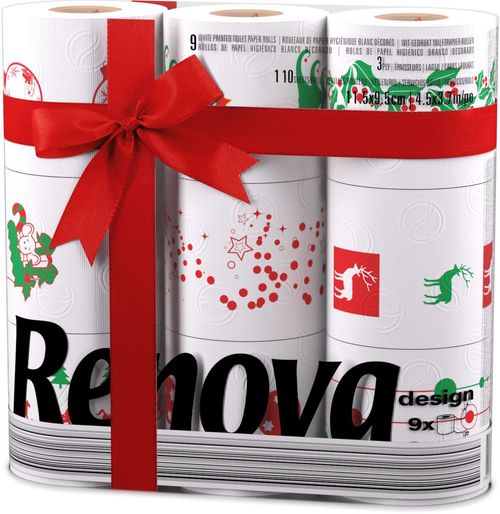Renova 9 / 18 / 27 / 36 / 45 White Print 2 Ply Xmas Toilet Tissue Rolls