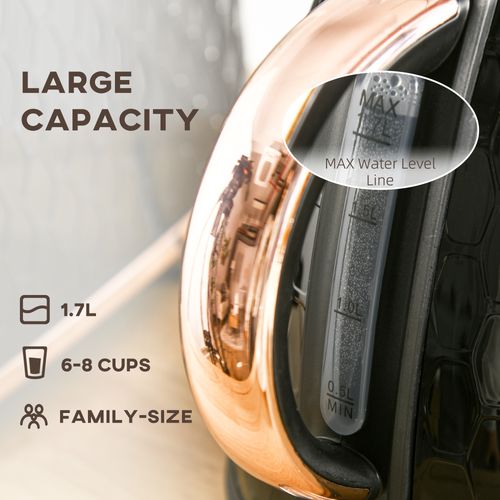 HOMCOM Electric Kettle, Fast Boil, 1.7L, 3kW, Swivel, Auto Shut-off, Black