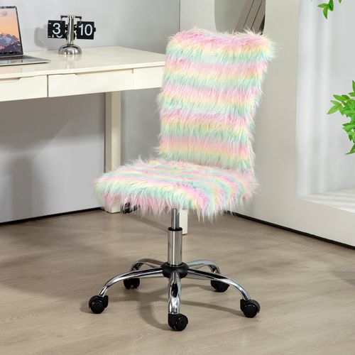 HOMCOM Fluffy Makeup Vanity Chair with No Arm, Swivel Wheels, Unicorn Tone