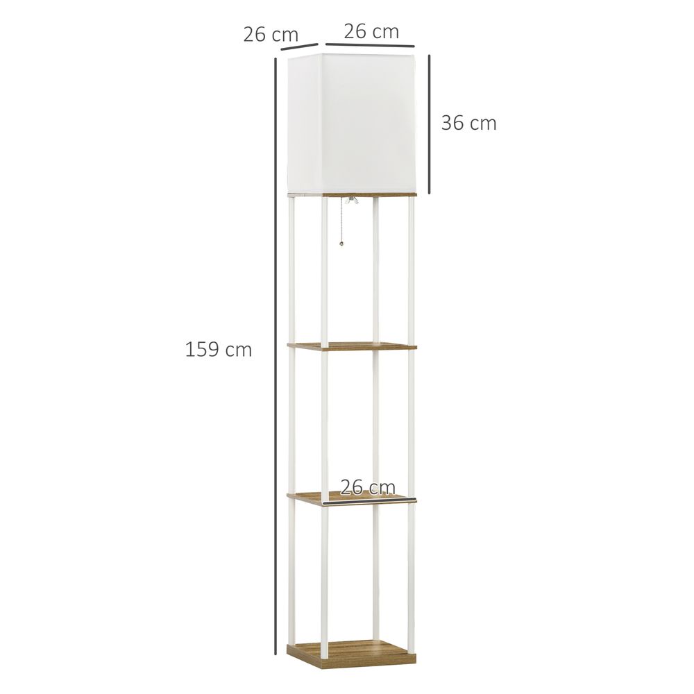 HOMCOM Modern Floor Lamp: Shelves, Fabric Lampshade for Living Room
