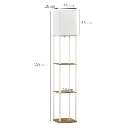 HOMCOM Modern Floor Lamp: Shelves, Fabric Lampshade for Living Room