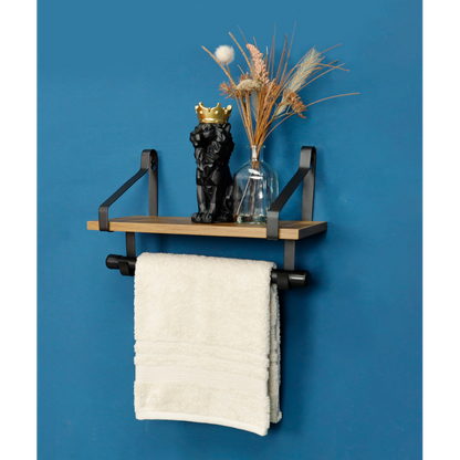 Dark Oak Wall Shelf with Black Rail - PARGI: Professional-Quality, 1 Tier, 15mm MDF+Iron, Black+Oak