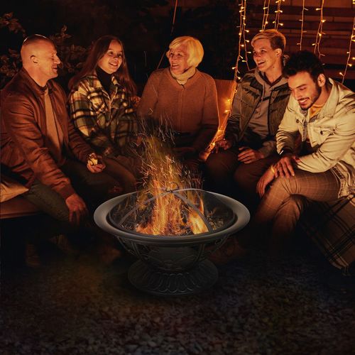 76cm Round Garden Firepit Patio Heater with Poker, Cover,Wood Log Grade