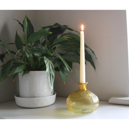 Yellow Ribbed Glass Candle Holder