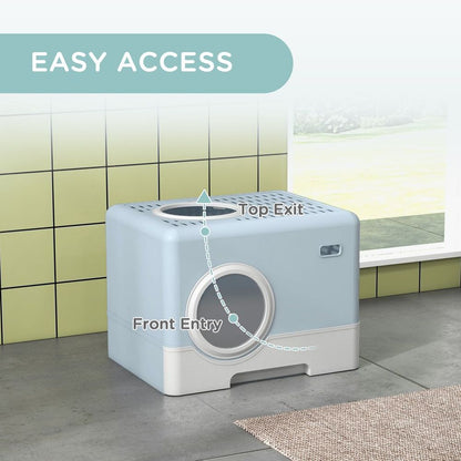 PawHut Enclosed Cat Litter Tray - Blue, Front Entry, Top Exit, Scoop. Revamp your cat's litter routine!