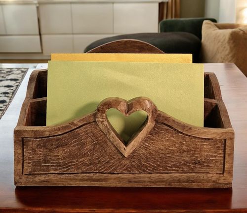 Mango Wood Letter Rack with Heart Design