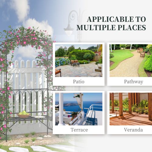 Outsunny Garden Metal Arch Bench Outdoor 2-Seater Chair, Patio Rose Trellis Arbour Pergola for Climbing Plant Vintage Classic Black 115L x 50W x 203H cm