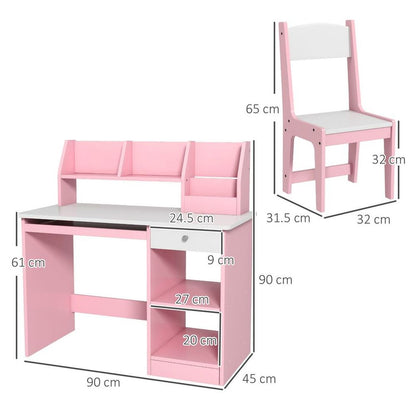 ZONEKIZ Kids Desk and Chair Set with Storage for 5-8 Years, Pink