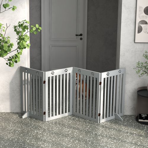 PawHut Pet Gate Foldable Fence Freestanding Dog Barrier w/ Support Feet Grey