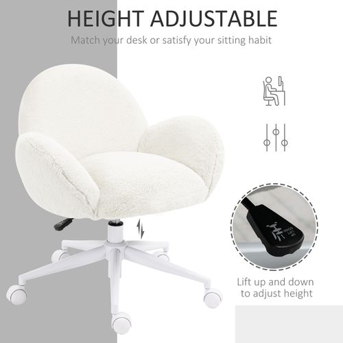 HOMCOM Fluffy Leisure Chair Office Chair with Backrest Wheels Cream White