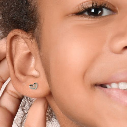 Open Heart Silver Stud Earrings