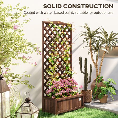 Outsunny Garden Wooden Planter Box with Trellis Flower Raised Bed Dark Brown
