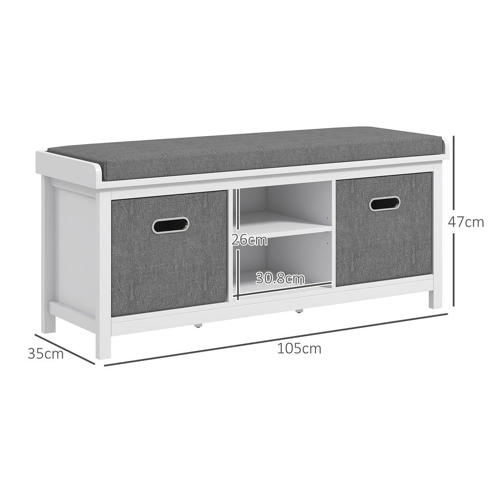 HOMCOM Shoe Bench w/ Cushioned Seat & Fabric Drawers - Entryway & Hallway Organizer - White