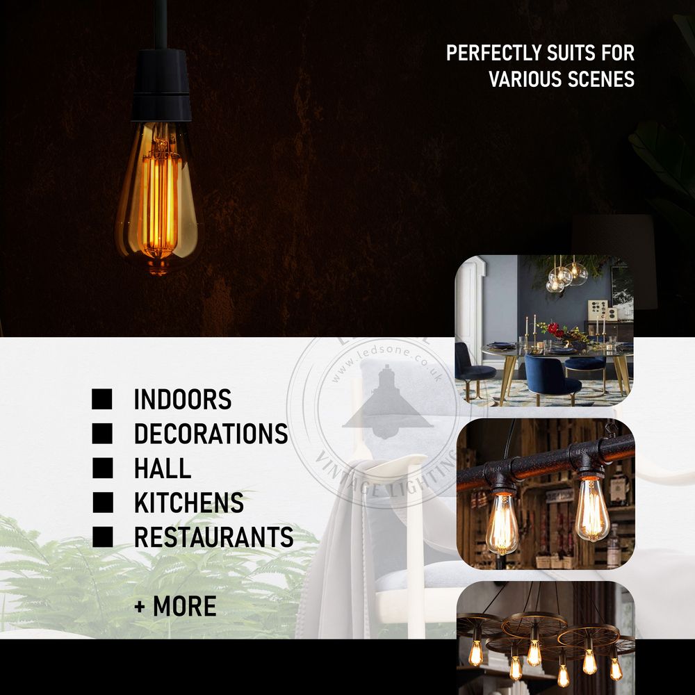 5 Pack E27 LED Edison Dimmable Vintage Amber Glass Warm white 2700K Light Bulb,