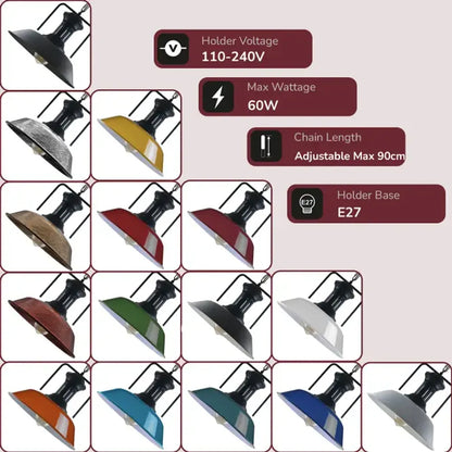 Vintage Industrial Navy Blue Ceiling Pendant Light Shade Hanging Lamp Light