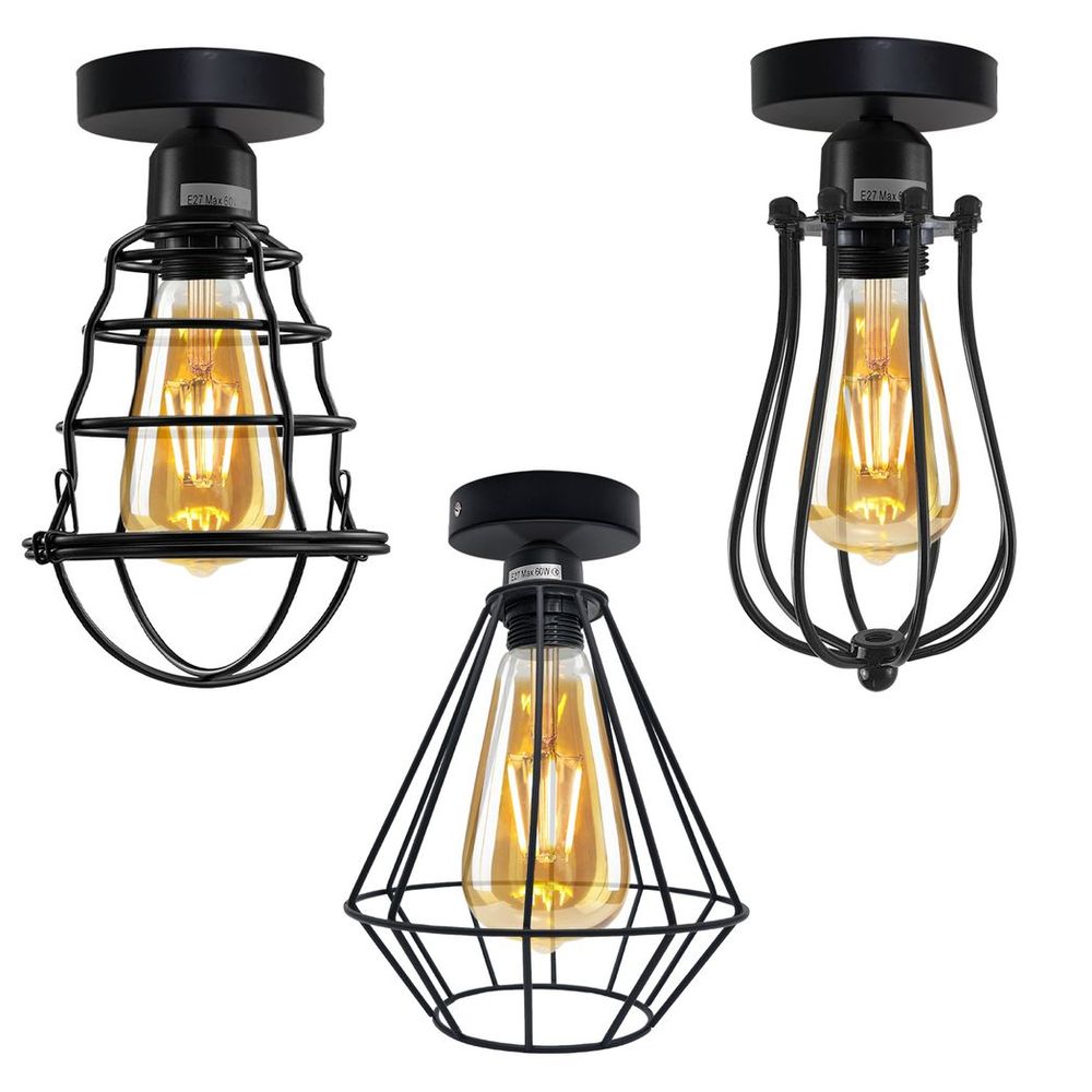 Vintage Industrial Geometric Balloon Shaped Wire Cage Light  Lighting Bulb Holder