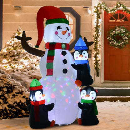 6ft Inflatable Christmas Snowman with Three Penguins LED Outdoor Yard Deco