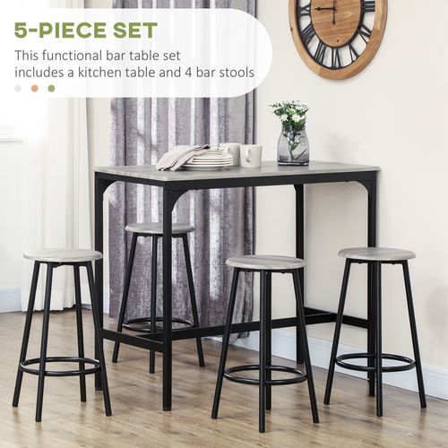 HOMCOM 5 Piece Bar Table and Stools Set with Metal Frame