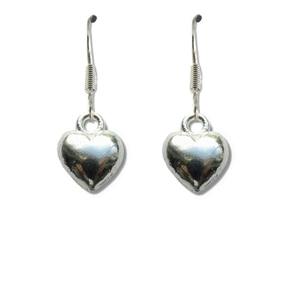 Puff Heart Drop Earrings: Silver Plated, Tibetan Silver Charm - Gift Box Included