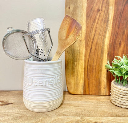 Premium Natural Ceramic Utensil Holder - High Quality, Stylish & Durable - Ideal for Kitchen Organization