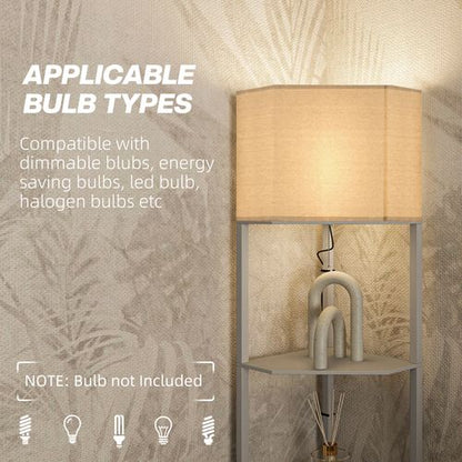 HOMCOM Corner Modern Floor Lamp with Shelves for Living Room, Bedroom