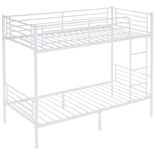 Twin Over Twin Bunk Bed for Kids Teens Adults, Heavy Duty Metal Bunk Bed with Ladder & Full-Length Guard Rail & Storage Space, White
