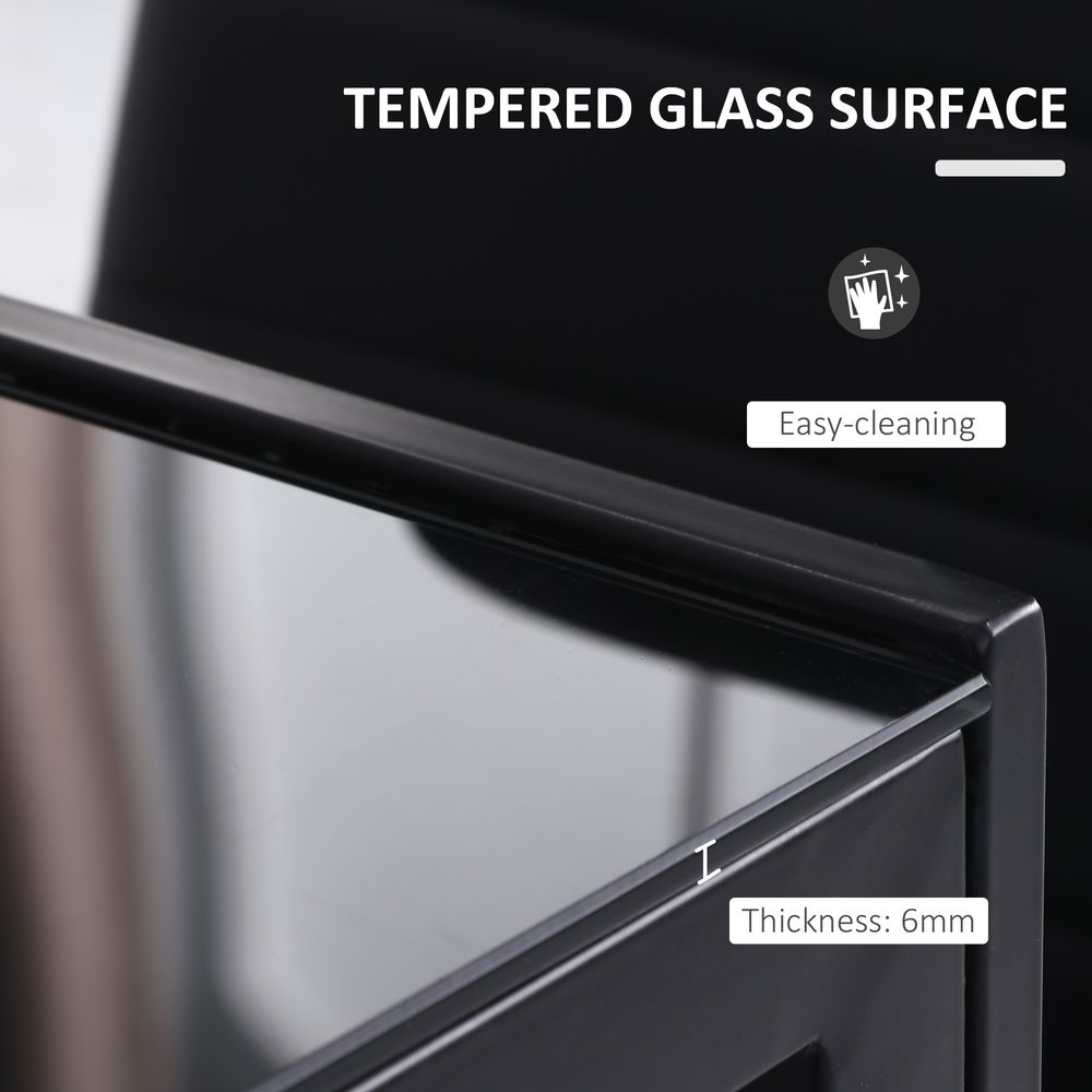 HOMCOM Dining Table for 4 People, Modern Rectangular Kitchen Table with Tempered Glass Tabletop and Steel Legs for Dining Room, Black