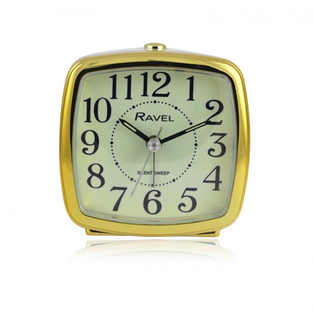 Ravel Retro Quartz Alarm Clock - Small Size, White/Gold - Professional Quality