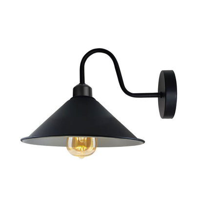Vintage Black Wall Light Fixture, E27 Base Swan Neck Cone Shape Shade - High Quality, Dimmable - Perfect for Any Room