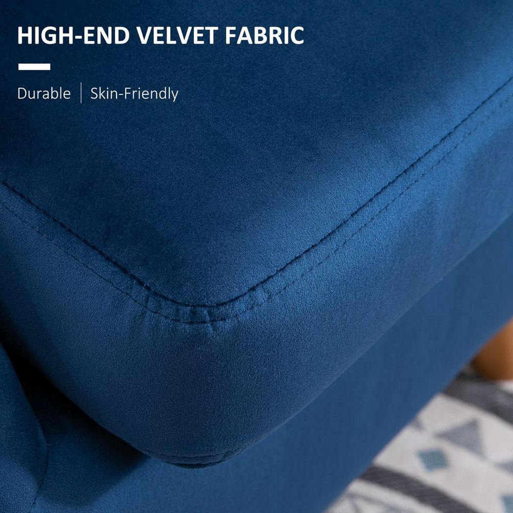 HOMCOM Velvet Fabric Single Sofa Accent Chair Solid Wood Leg Upholstered Blue