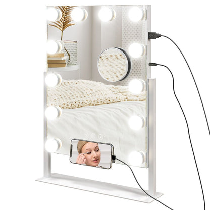 HOMCOM Hollywood Lighted Makeup Mirror with Magnifier, USB Port, Phone Holder