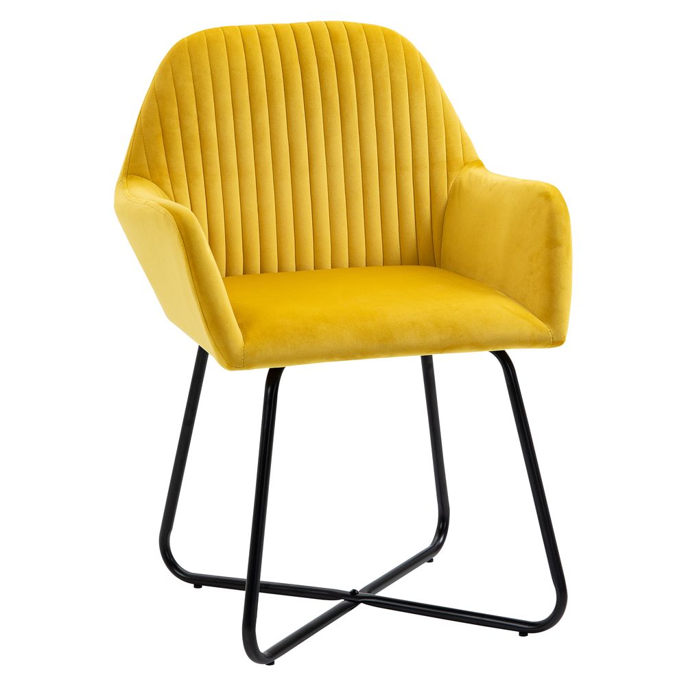 Modern Accent Chair Velvet-Feel Upholstered Lounge Armchair Metal Base Yellow