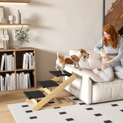 PawHut Dog Steps Dog Ramp, 3-Step Adjustable Height Pet Stairs for Medium Dogs