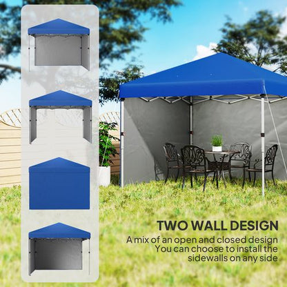 Outsunny 3x3 (M) Pop Up Gazebo Party Tent w/ 2 Sidewalls, Weight Bags Blue