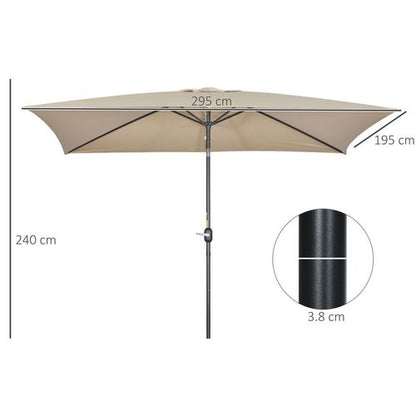 Outsunny 3x2m Patio Parasol Canopy Tilt Crank 6 Ribs Sun Shade Garden Khaki