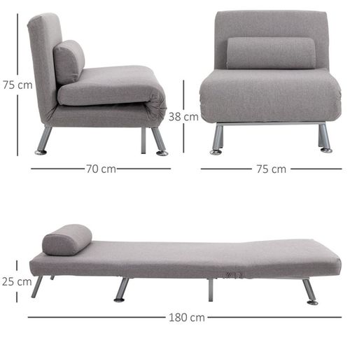 Sofa Chair Single Sofa Futon Bed Grey Adjustable Convert in Guest Bed Easily