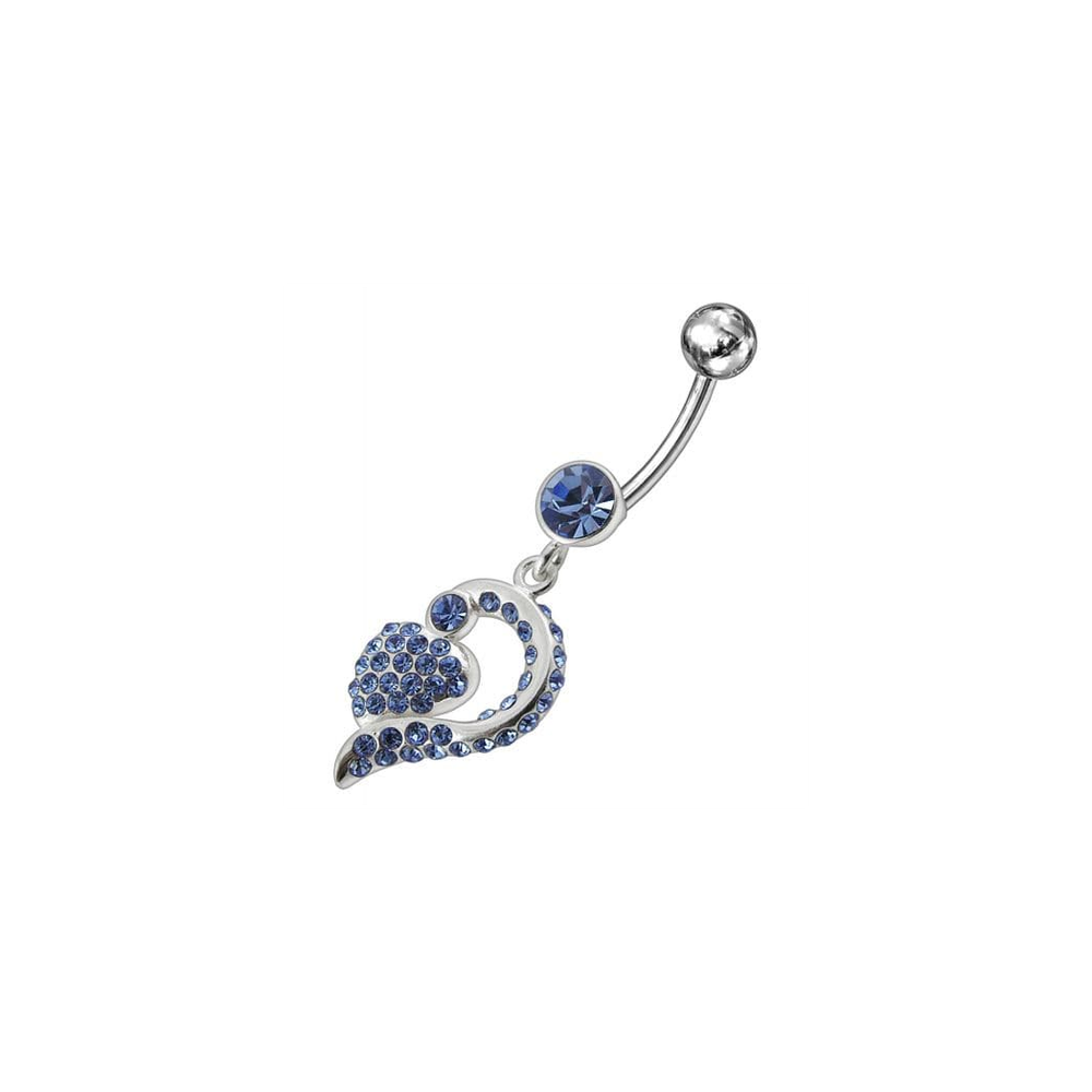 Jeweled Fancy Silver Dangling Banana Bar Navel Ring