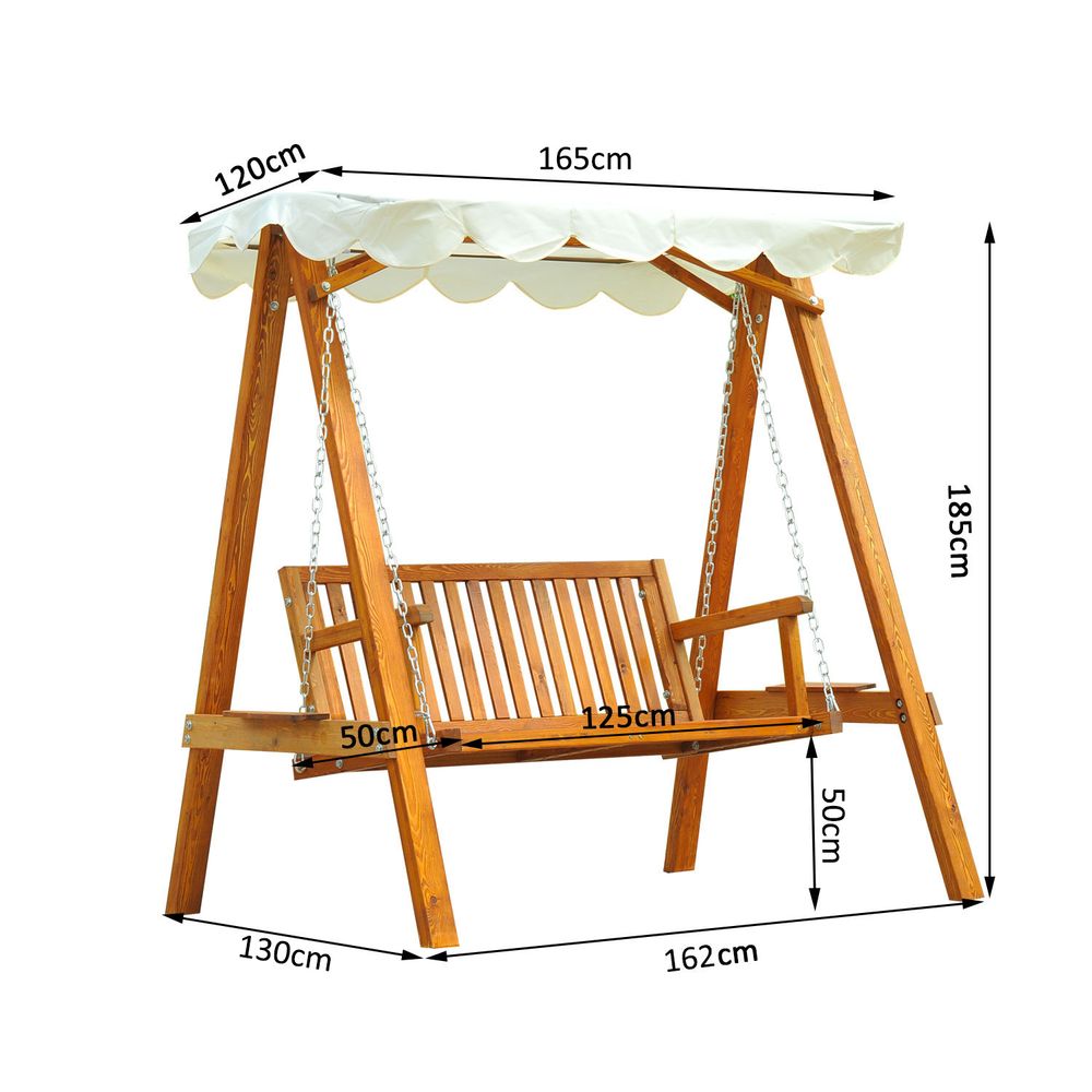 Outsunny 2 Seater Garden Swing Seat Wooden Swing Chair Outdoor Hammock Bench Furniture, Cream White