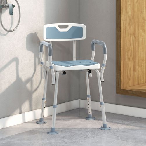HOMCOM EVA Padded Shower Stool with Back and Arms 4 Suction Foot Pads