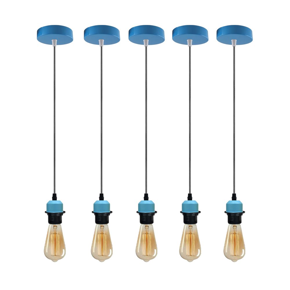 Industrial Blue Pendant Light Fitting, Lampshade Addable E27 Holder - 5 Pack - High Quality