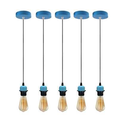 Industrial Blue Pendant Light Fitting, Lampshade Addable E27 Holder - 5 Pack - High Quality