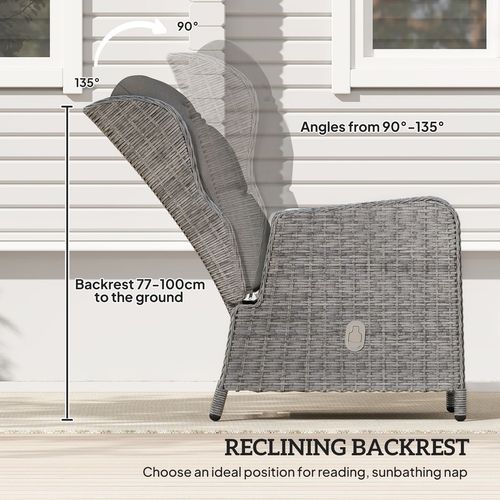 Outsunny Recliner Rattan Garden Furniture w/ Two-tier Table, Light Grey