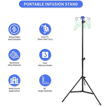 Portable IV Pole Drip Bag Stand Intravenous Foldable Pole Stand Aluminum Alloy