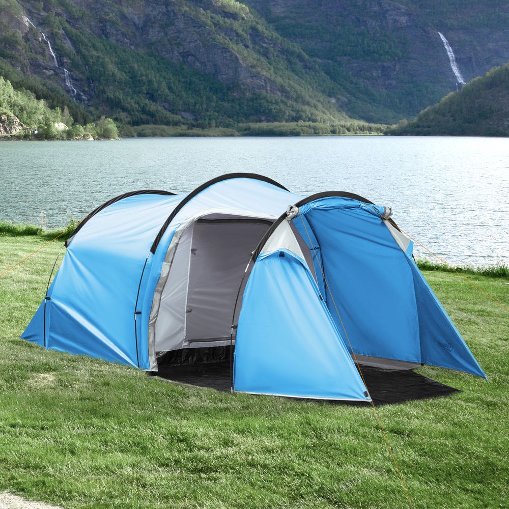 Outsunny 3-Man Camping Tent - 2 Rooms, Porch, Vents, Rainfly, Weather-Resistant