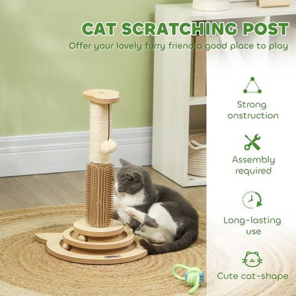 PawHut 49cm Cat Scratching Post with Interactive Track Ball Toy for Indoor