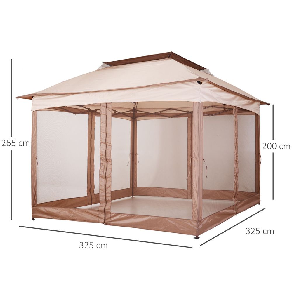 Gazebo, 325Lx325Wx295H cm-Khaki/Brown