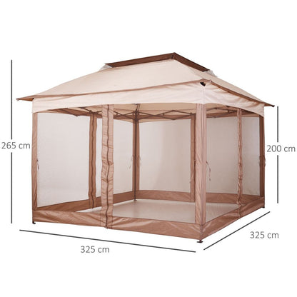 Gazebo, 325Lx325Wx295H cm-Khaki/Brown