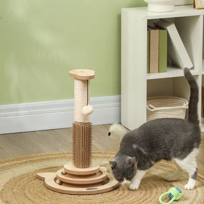 PawHut 49cm Cat Scratching Post with Interactive Track Ball Toy for Indoor